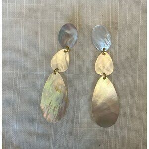 Faux Mother Of Pearl Teardrop Statement Dangle Pierced Earrings